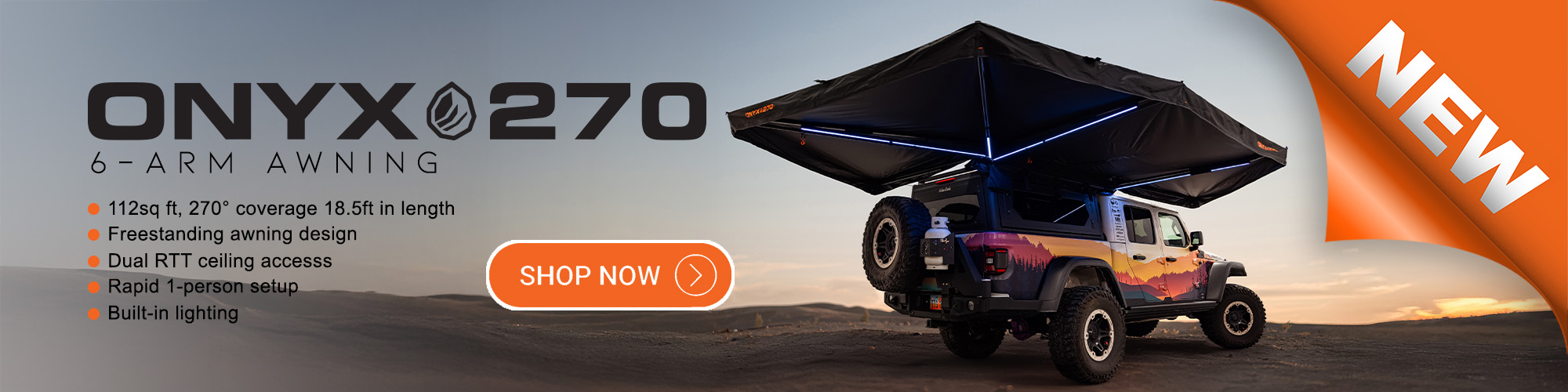 23Zero Onyx 270 Degree 6 Arm Freestanding Vehicle Awning New Product Announcement Banner