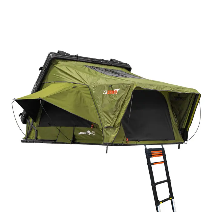23Zero Armadillo AX2 Hard Shell Side Open Rooftop Tent Angled Right View