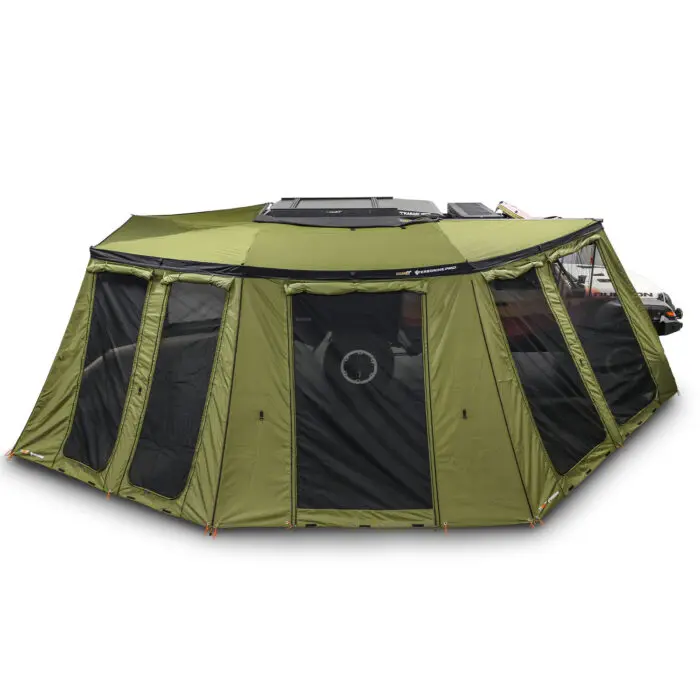 23Zero Peregrine Pro 270 Degree Awning Wall Kit With Screens on Jeep Gladiator Right Side Deployment