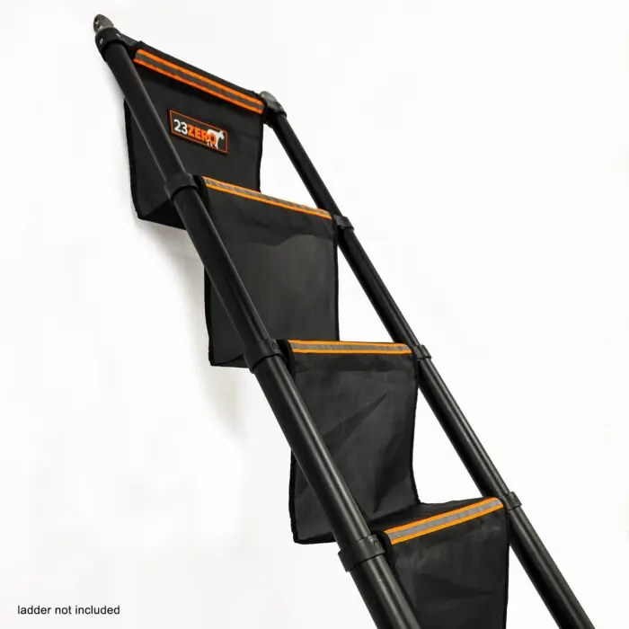 23Zero Ladder Comfort Steps On Black Roof Top Tent Ladder With Reflective Strips and Logo
