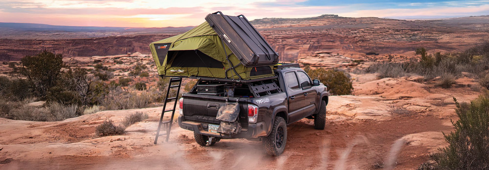 Armadillo AX2 Aluminum X Frame Roof Top Tent On Toyota Tacoma in Desert