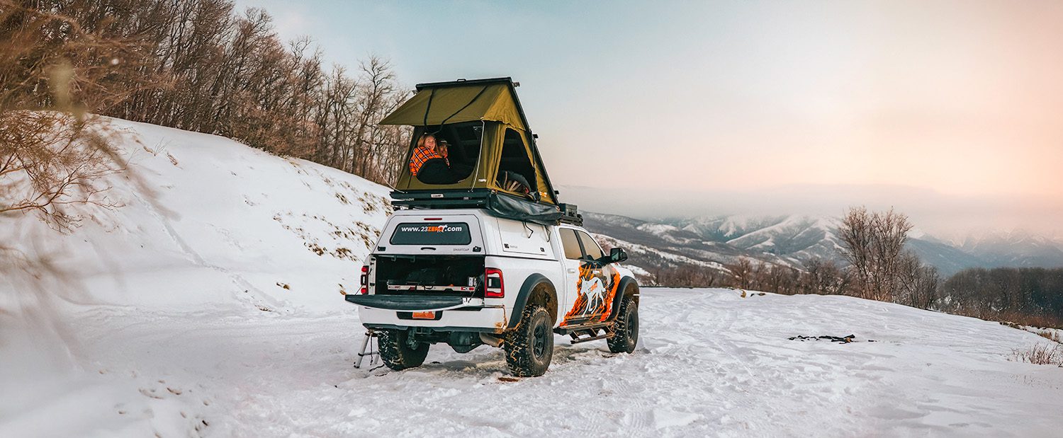 Plan For Cold Weather Camping With 23Zero - Ram Truck In Snow With Kabari Rooftop Tent