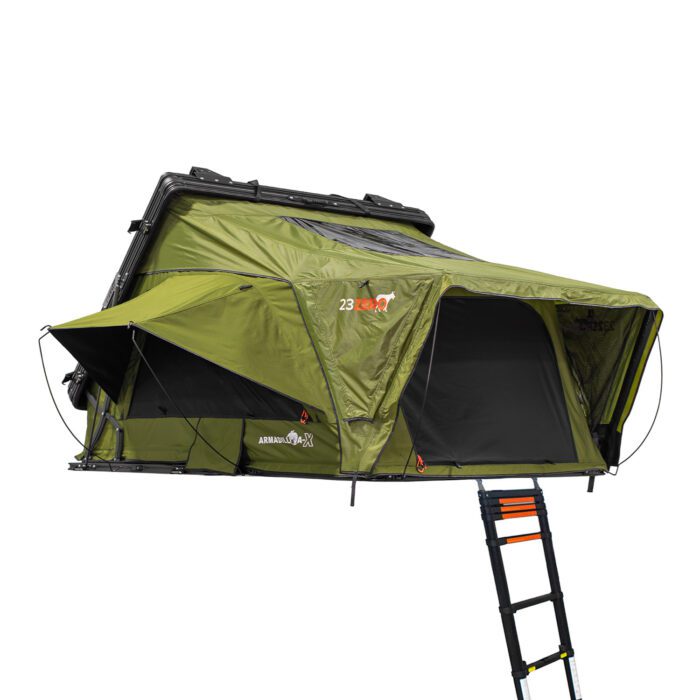 23Zero Armadillo AX2 Hard Shell Side Open Rooftop Tent Angled Right View