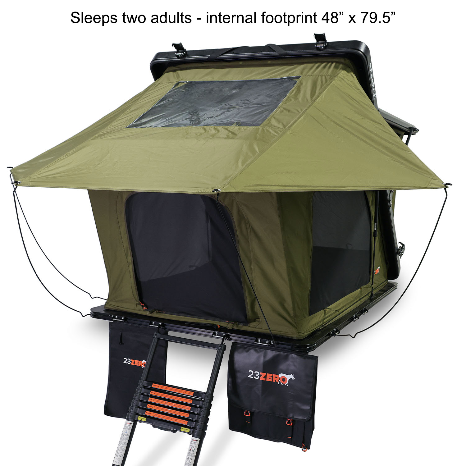 Kabari Z Aluminum Z-Lift Hard Shell Roof Tent Deployed Angled Left Sleeps 2 Adults