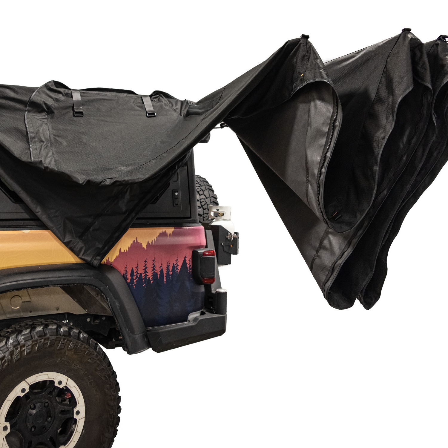 23Zero Onyx 270 Degree 6 Arm Vehicle Awning Left Side Folding Up For Storage