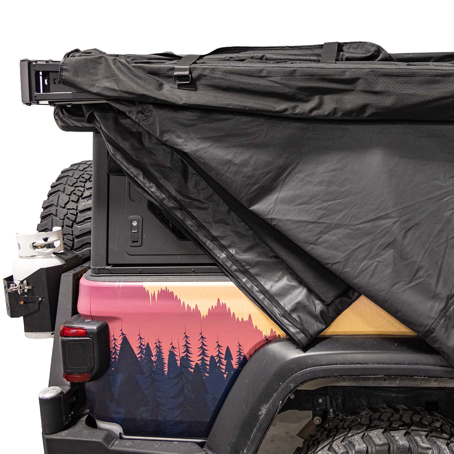 23Zero Onyx 270 Degree 6 Arm Vehicle Awning Folding Up For Storage Being Packing In Transit Cover Right Side