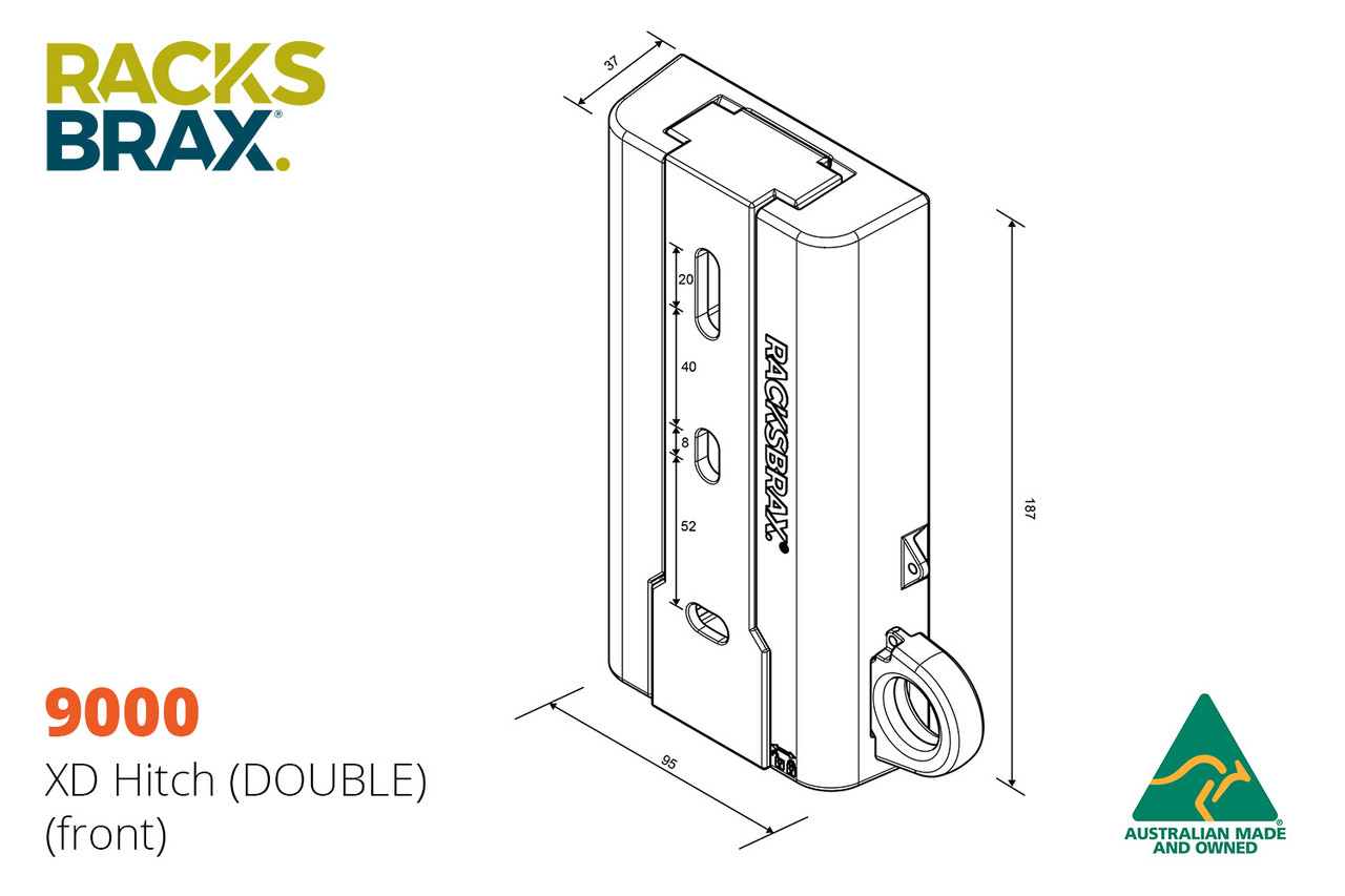 RacksBrax XD Awning Quick Release Hitch 9000 Front View Dimensions