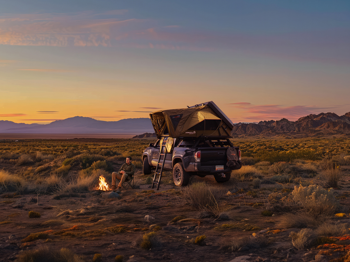 23Zero Armadillo Horizon on Toyota Tacoma in Desert at Sunset