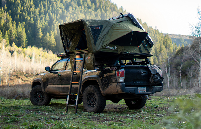 23Zero Armadillo Horizon on Toyota Tacoma in Mountains at Sunset