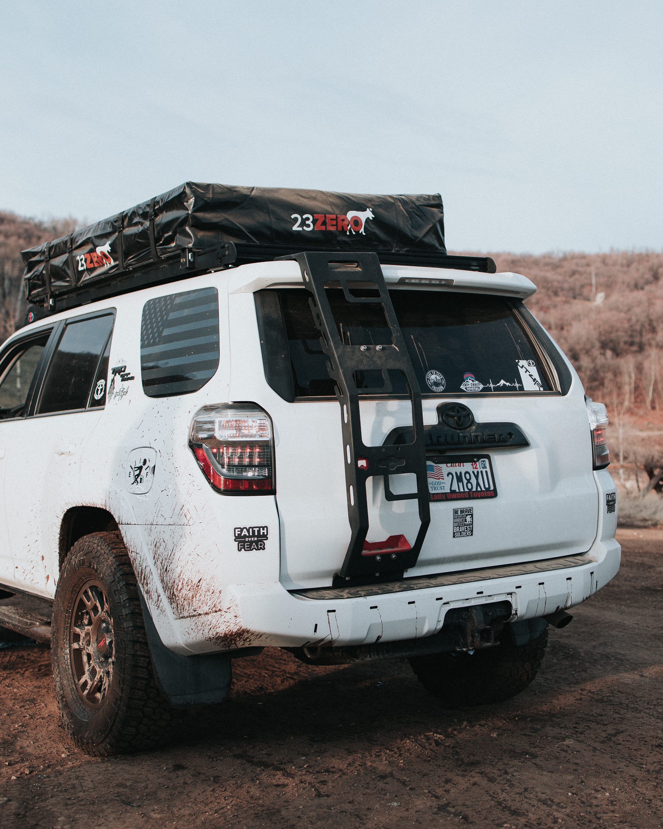 4Runner on Dirt Trail with 23Zero Walkabout Soft Shell Rooftop Tent